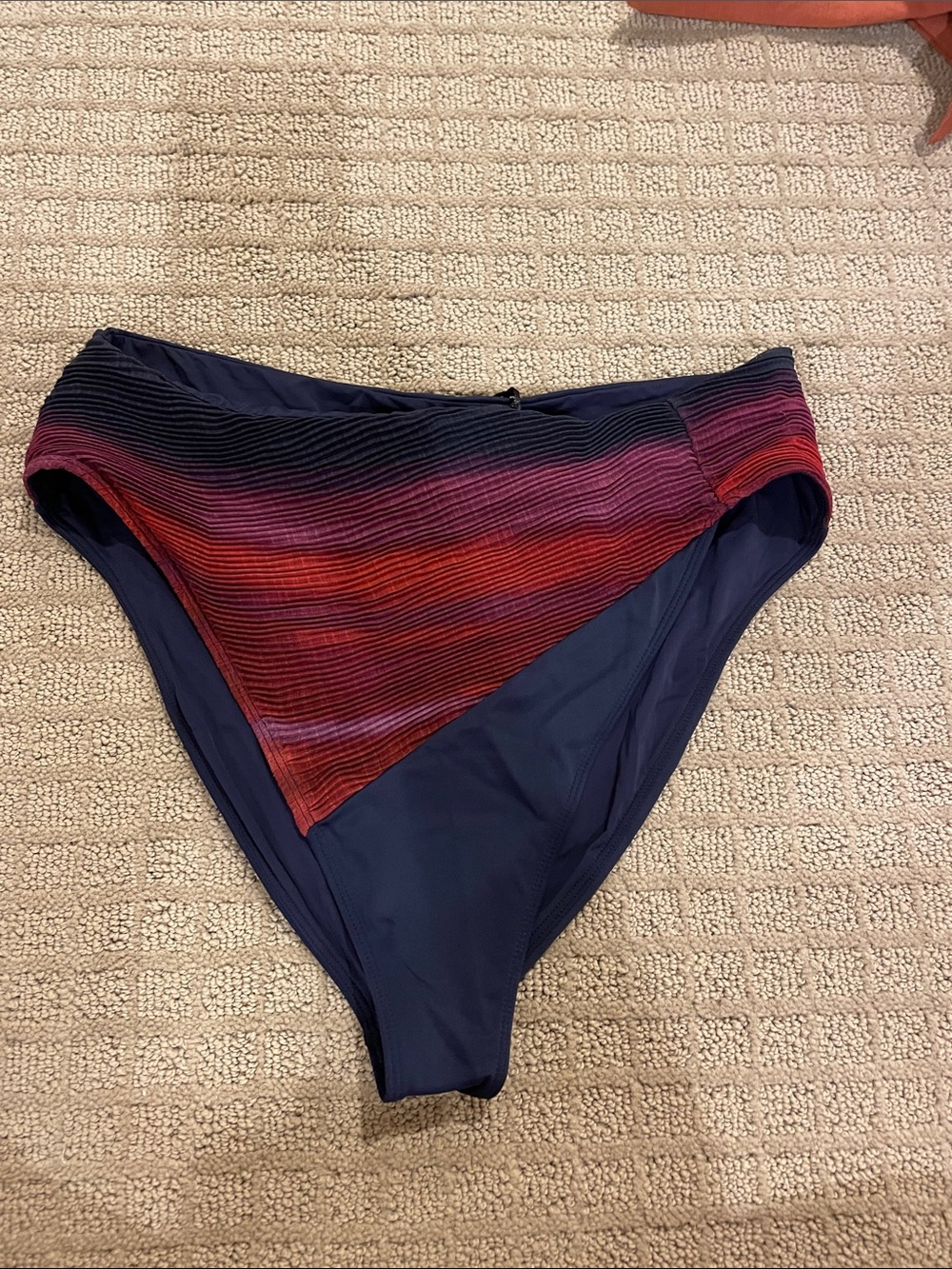 Beach Riot Navy High-Waist Bikini Bottom with Red Stripe Panel